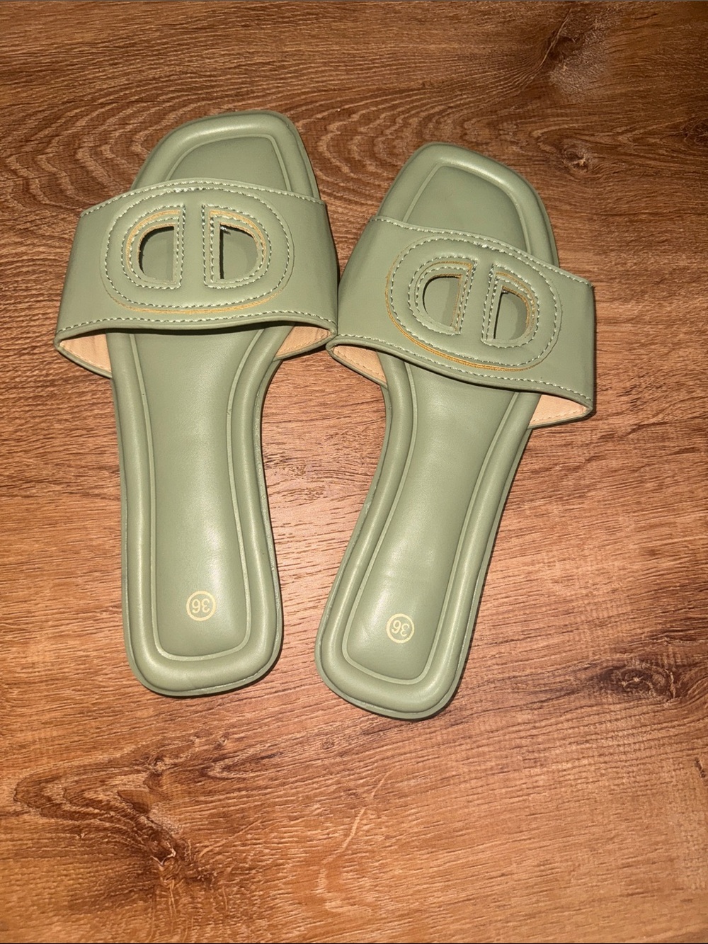 Sage Green CD Logo Cutout Square Toe Slide Sandals - Size 36 (US 5.5/6)